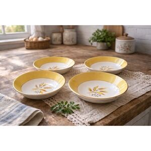 Vintage Century Service Autumn Gold Wheat Berry Bowls Set of 4 Yellow Rim 5.25"
